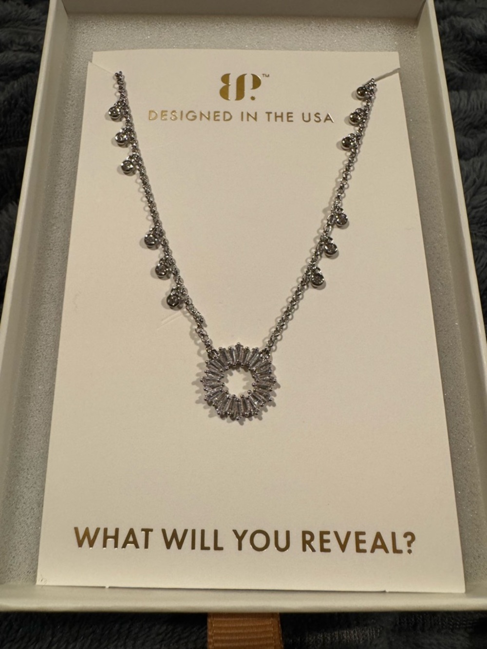 Lumina Silver Sunburst Baguette Pendant Necklace